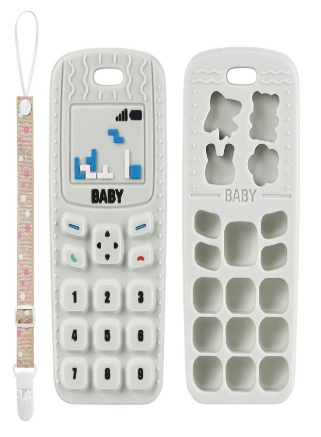 Aolso Baby Teether Toys, Silicone Baby Teething Toys Phone Shape with Pacifier Clip, Soft Teething Toys for Toddlers, BPA Free, Boys Girls Baby Chew Toys, Teethers for Babies 0-6 Months (Beige) - Image 1